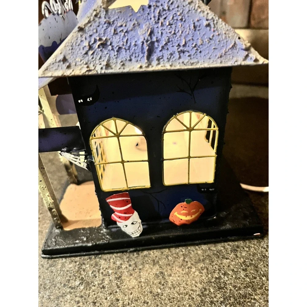 Vintage Death Ride Station Halloween Haunted House Lighted Metal‎ Decor Blue